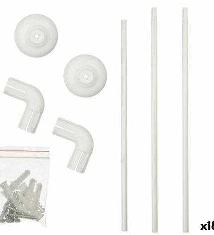 Berilo white aluminium shower curtain rod with 18 shower curtains, measuring 90x90 cm for bathroom use.