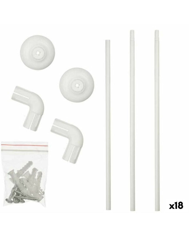 Berilo white aluminium shower curtain rod with 18 shower curtains, measuring 90x90 cm for bathroom use.
