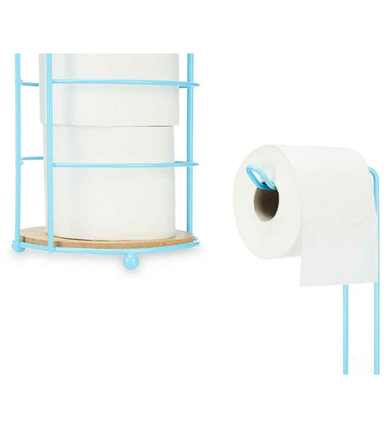 Set of four Berilo blue toilet paper holders in bathroom, measuring 16.5 x 63.5 x 16.5 cm, for home and kitchen use