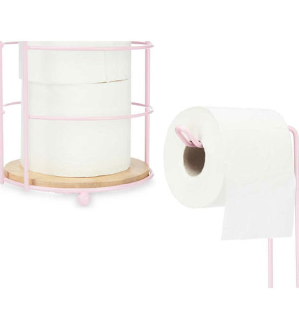 Set of four Berilo pink toilet roll holders, 16.5 x 63.5 x 16.5 cm, designed for bathroom and kitchen use.