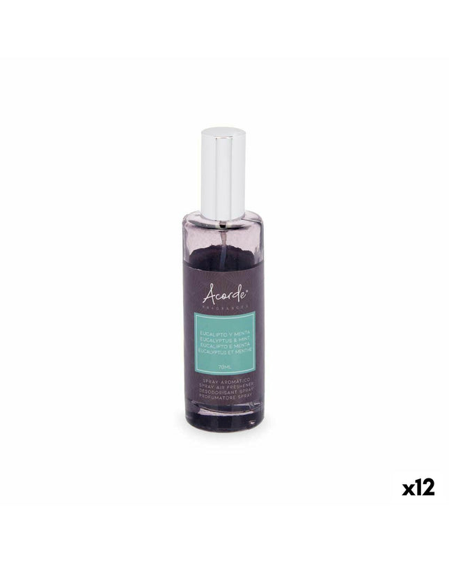Acorde eucalyptus and mint air freshener spray 70ml, 12-pack, for home and kitchen use, with fresh botanical scent.