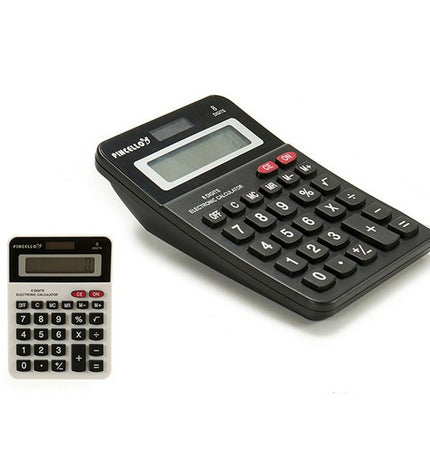 Pincello white and black calculator, compact office electronics, 10 x 4 x 14.5 cm, set of 24, suitable for office supplies.