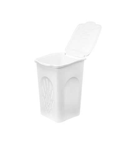 Six Stefanplast white plastic laundry baskets, 50L capacity, measuring 37x56x39 cm, used for home storage and organization.