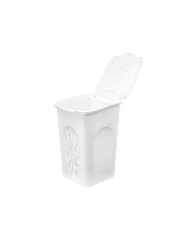 Six Stefanplast white plastic laundry baskets, 50L capacity, measuring 37x56x39 cm, used for home storage and organization.