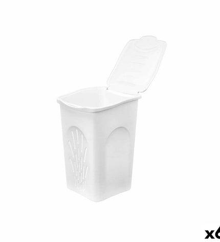 Set of six Stefanplast white plastic laundry baskets, 50L capacity, measuring 37x56x39 cm, for home organization and storage.