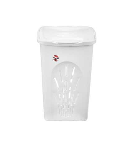 Six Stefanplast white plastic laundry baskets, 50L capacity, measuring 37 x 56 x 39 cm, for household storage and organization.