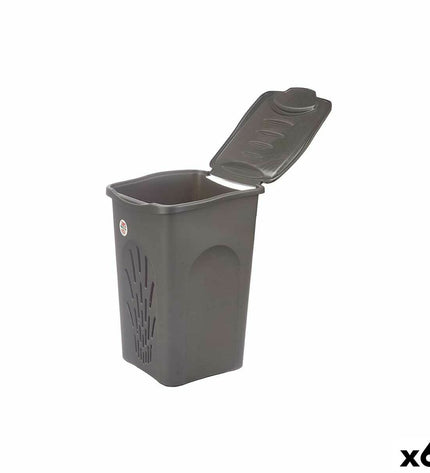 Set of six Stefanplast 50L anthracite plastic laundry baskets, 37x56x39 cm, for household storage and organization.
