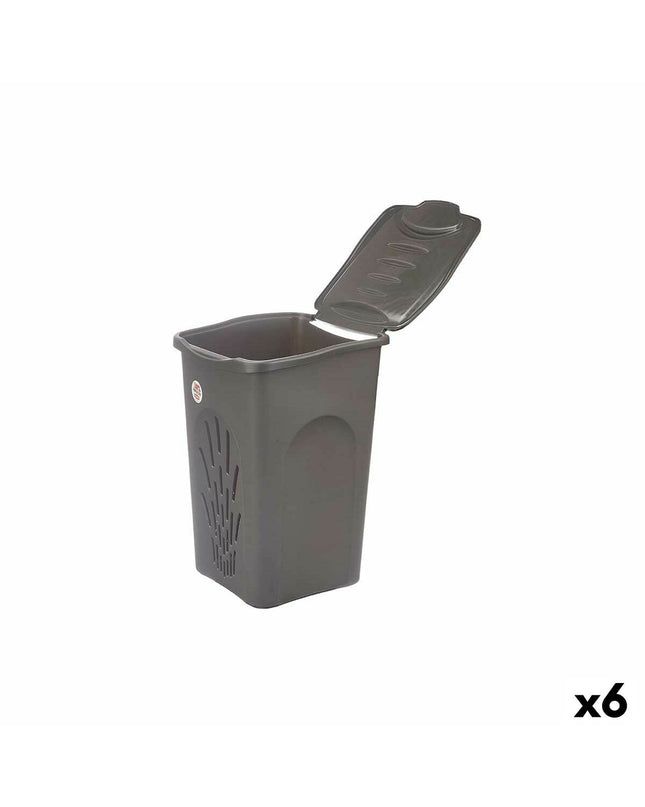 Set of six Stefanplast 50L anthracite plastic laundry baskets, 37x56x39 cm, for household storage and organization.