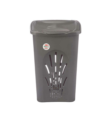 Set of six Stefanplast 50L anthracite plastic laundry baskets, measuring 37 x 56 x 39 cm, for home organization and storage.