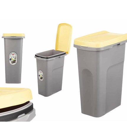 Six Stefanplast yellow and gray 25L plastic waste bins for household storage and organization, shown with no background.
