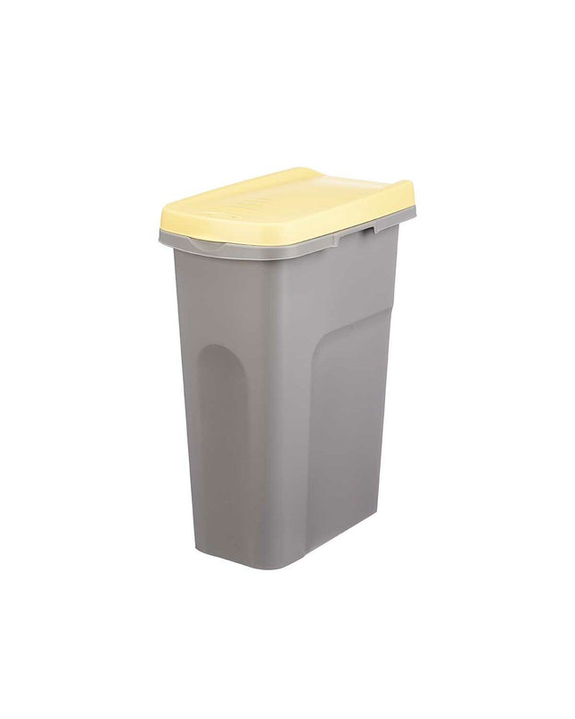 Six Stefanplast yellow and gray 25L plastic waste bins, ideal for home kitchen organization and storage.