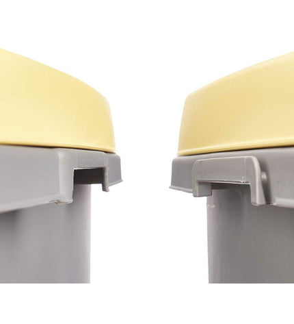 Six Stefanplast yellow and gray 25L plastic waste bins for home and kitchen storage and organization.