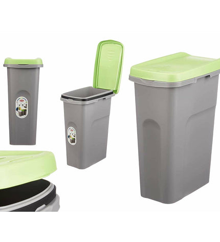Six Stefanplast green and gray 25L plastic waste bins, ideal for household storage and organization.
