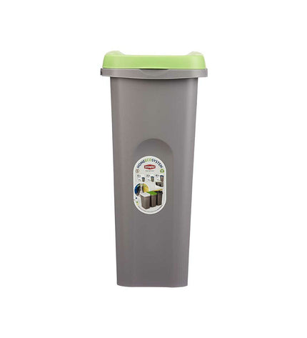 Six Stefanplast green and gray 25L plastic waste bins for household and kitchen storage, shown in a stacked arrangement.