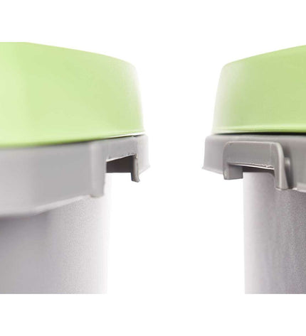 Set of six Stefanplast green and gray 25L plastic waste bins for home storage and organization.