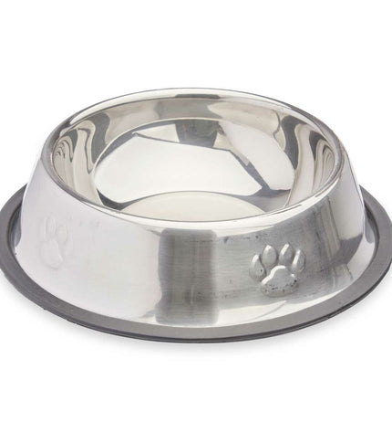 Mascow dog feeding bowls in gray rubber and metal, 18x4.5x18 cm, set of 24, suitable for dog food and water.