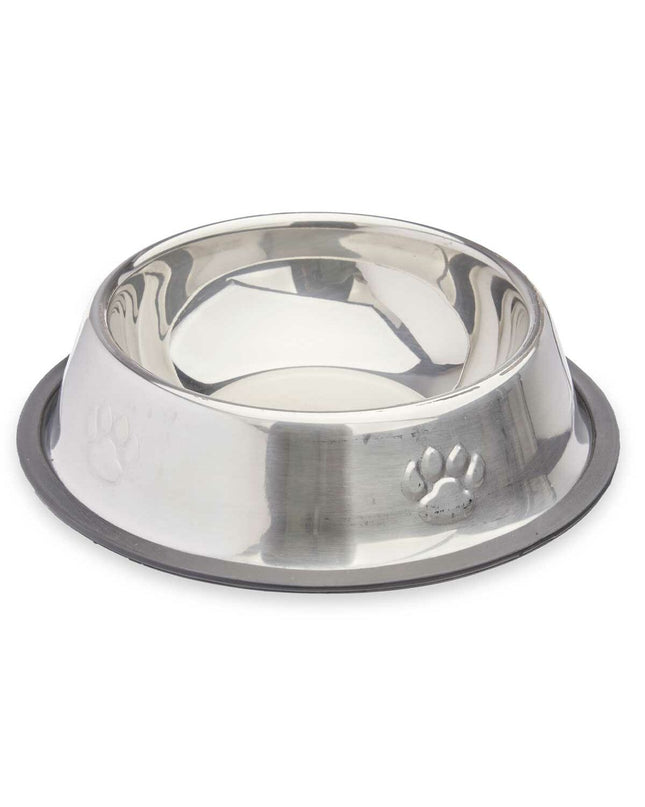 Mascow dog feeding bowls in gray rubber and metal, 18x4.5x18 cm, set of 24, suitable for dog food and water.