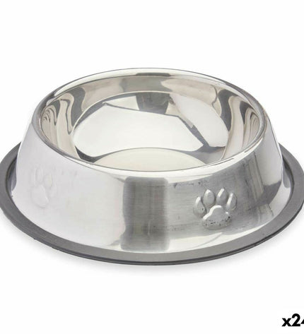 Gray rubber and metal dog food bowls by Mascow, 18x4.5x18 cm, set of 24, featuring durable materials and a modern design.