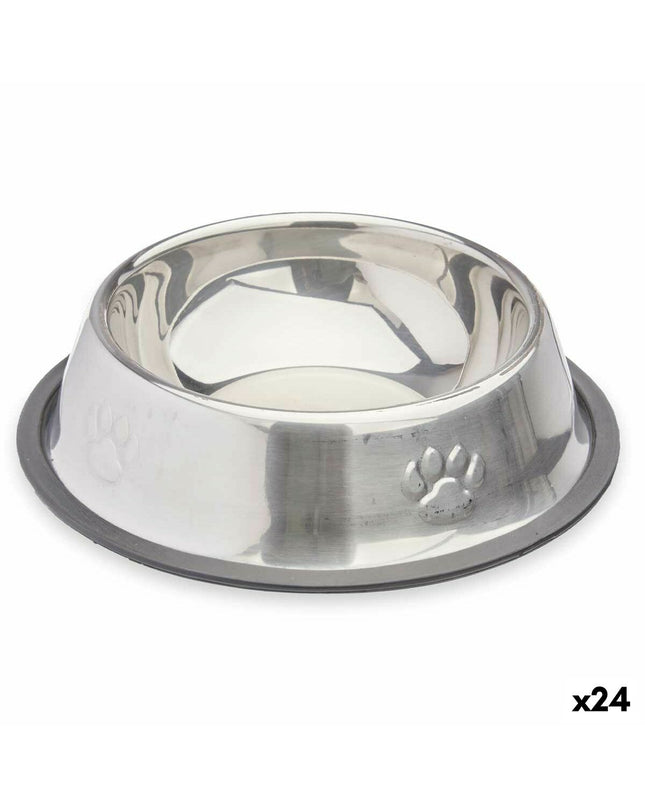 Gray rubber and metal dog food bowls by Mascow, 18x4.5x18 cm, set of 24, featuring durable materials and a modern design.