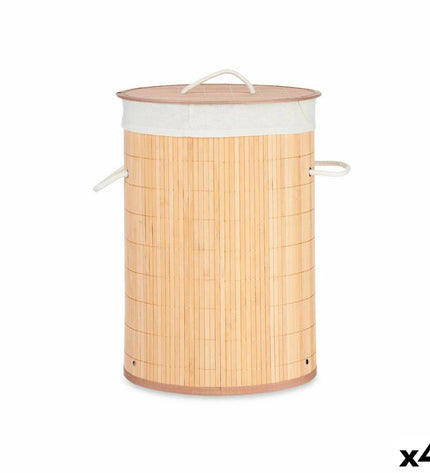 Set of four Kipit fabric laundry baskets made of natural cotton, polyester, bamboo, and wood, 48L, with handles, in 37x50x37 cm size