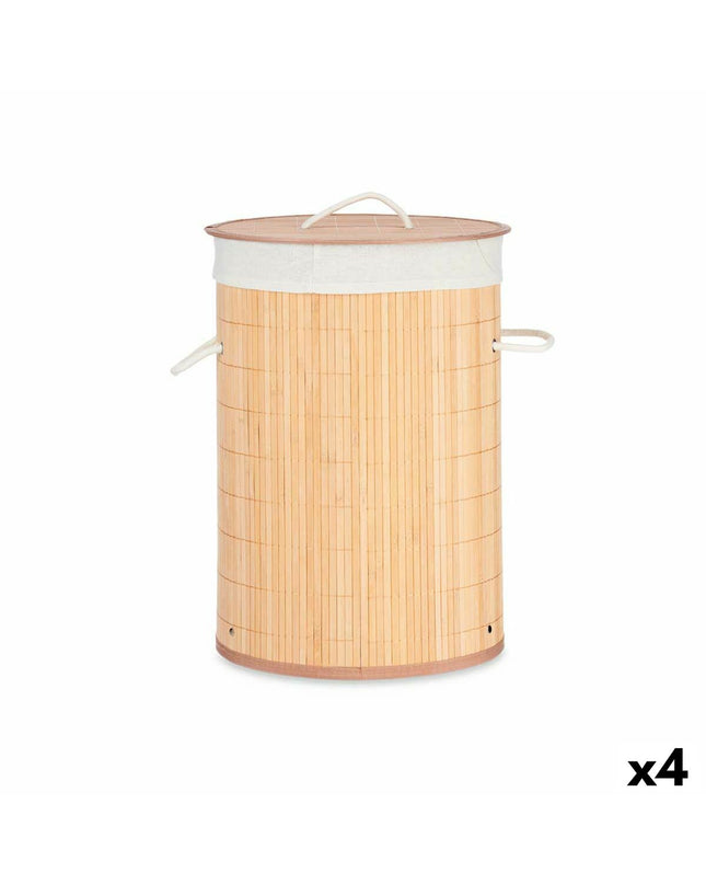 Set of four Kipit fabric laundry baskets made of natural cotton, polyester, bamboo, and wood, 48L, with handles, in 37x50x37 cm size