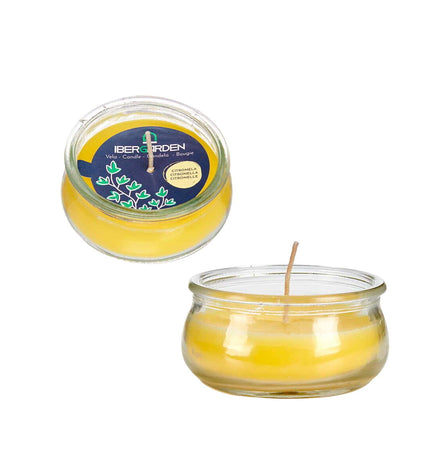 Set of 24 yellow glass outdoor candles from Ibergarden, ideal for garden decor and outdoor lighting.