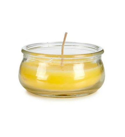 Set of 24 yellow glass outdoor garden candles by Ibergarden, 7.7 x 4 x 7.7 cm, ideal for outdoor decor and ambiance.