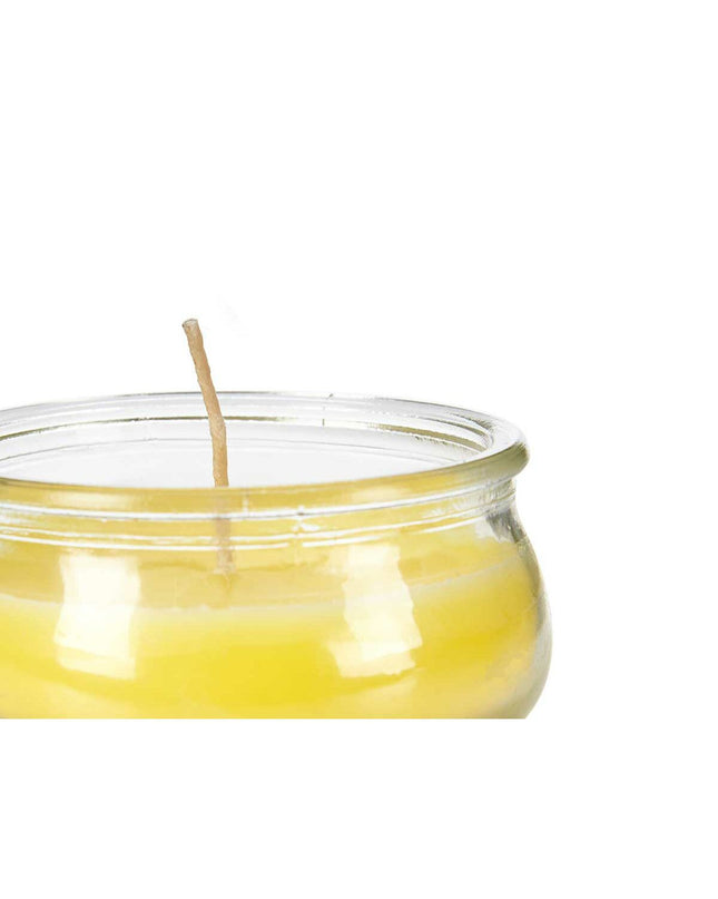 Set of 24 yellow glass outdoor candles from Ibergarden in decorative containers for garden and outdoor decor.