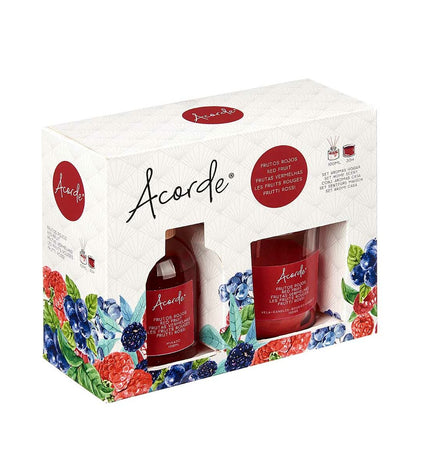 Acorde Luchtverfrisserset Rode Vruchten with six 100 ml bottles, fresh fruit scent for home and kitchen decor.