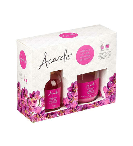 Acorde Orchidee luchtverfrisserset with six 100ml bottles for home and kitchen decor. Elegant floral scent display.
