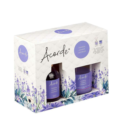Acorde Lavendel air freshener set with six 100ml bottles, ideal for home decor and freshening living spaces with lavender scent.