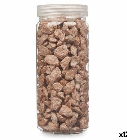 Decoratieve bruine stenen van Gift Decor, 10-20 mm, 700 g voor tuin en buiten decoratie, 12 stuks op een rechthoekige ondergrond.