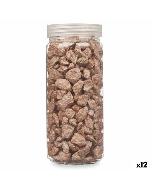 Decoratieve bruine stenen van Gift Decor, 10-20 mm, 700 g voor tuin en buiten decoratie, 12 stuks op een rechthoekige ondergrond.