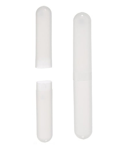 Berilo transparent toothbrush holder made of polypropyleen, 20 x 2 x 3 cm, shown in a bathroom setting with 24 pieces.
