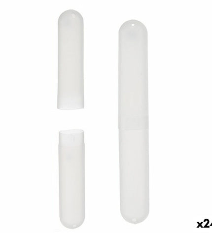 Transparant Berilo tandenborstelhouder in polypropyleen, 20x2x3 cm, shown with toothbrushes in bathroom or kitchen setting.