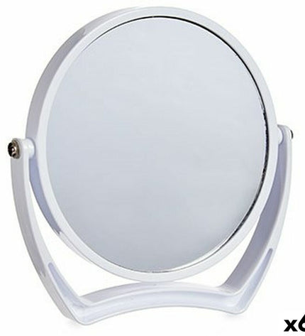 Set of six Berilo white crystal plastic bathroom mirrors with dimensions 19x18.7x2 cm, designed for home and kitchen use.