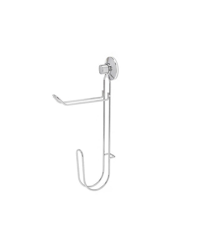 Berilo metal double toilet paper holder in steel with ABS, measuring 3x32x15 cm, mounted in a bathroom setting with rolls.