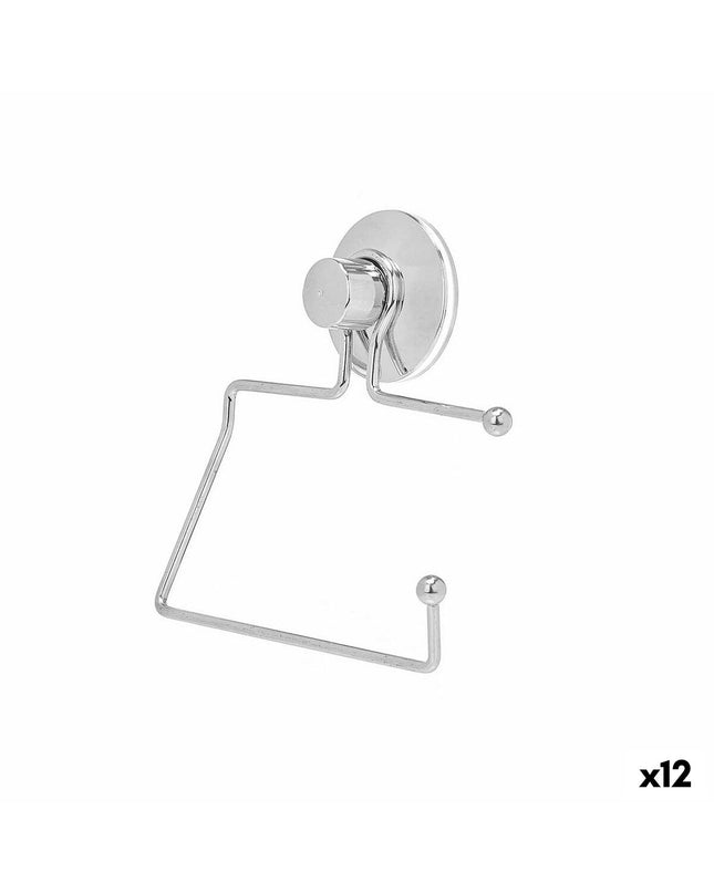 Set of 12 Berilo metal and ABS toilet paper holders in stainless steel finish, measuring 12x14x3.5 cm, for bathroom use.