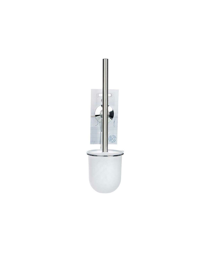 Set of 12 white Berilo toilet brushes with stainless steel handles, 10x36x10 cm, for bathroom cleaning.