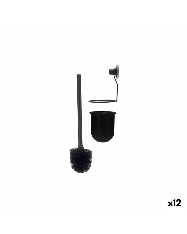 Berilo zwart stalen toiletborstel met ABS handvat, 10x36x10 cm, geschikt voor huisbadkamer, set van 12 stuks