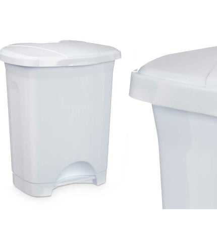 Set of 8 white plastic 10L pedal waste bins from BigBuy Home for household kitchen and storage organization.