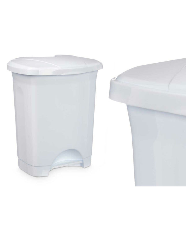 Set of 8 white plastic 10L pedal waste bins from BigBuy Home for household kitchen and storage organization.