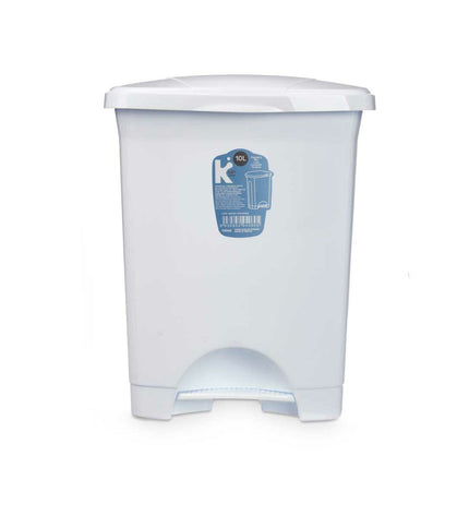 Set of 8 white plastic 10L pedal trash bins by BigBuy Home, ideal for kitchen storage and waste organization.