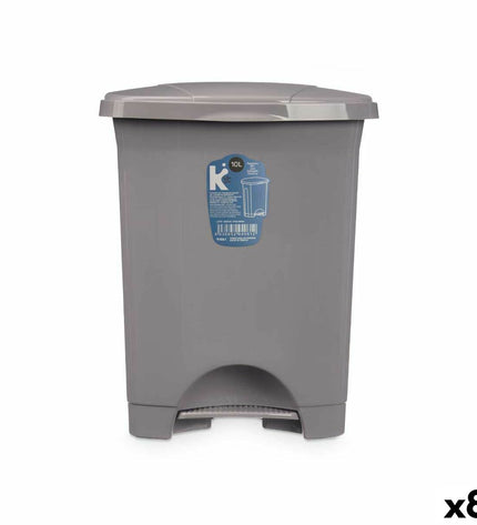 Set of 8 gray plastic 10L pedal bins from BigBuy Home for household storage and organization, shown in a close-up image.