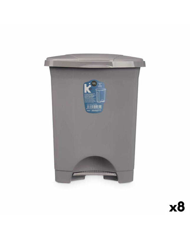 Set of 8 gray plastic 10L pedal bins from BigBuy Home for household storage and organization, shown in a close-up image.