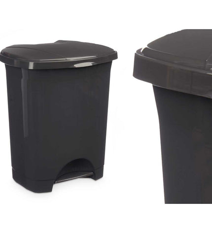 Set of 8 dark gray plastic 10L pedal bins for home and kitchen storage, featuring foot pedals for easy waste disposal.