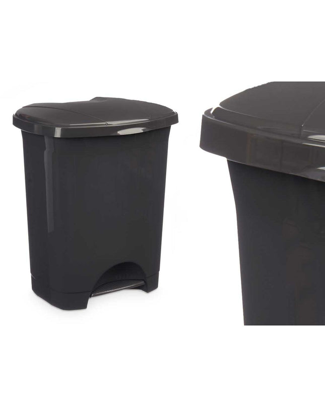 Set of 8 dark gray plastic 10L pedal bins for home and kitchen storage, featuring foot pedals for easy waste disposal.