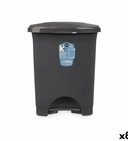Set of 8 anthracite plastic 10L pedal trash bins by BigBuy Home for home organization and kitchen storage.
