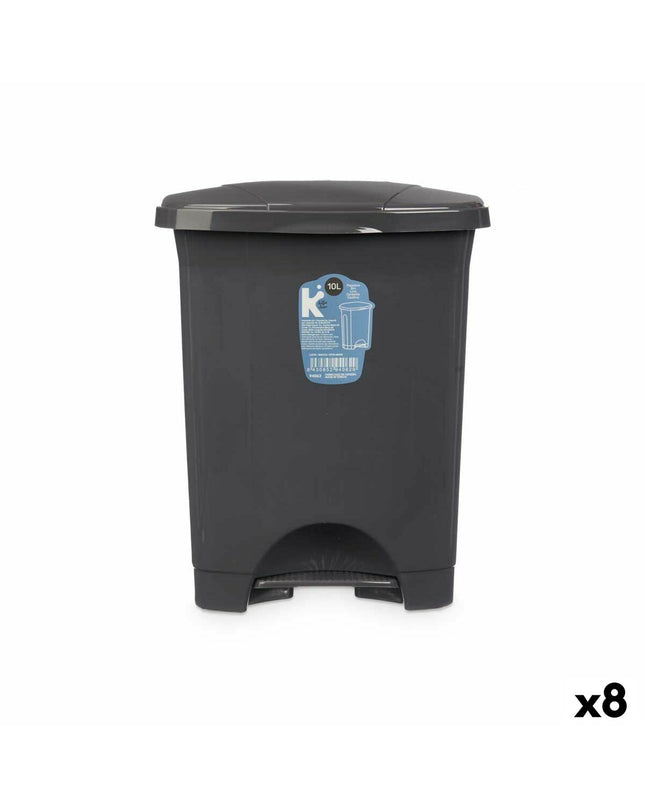 Set of 8 anthracite plastic 10L pedal trash bins by BigBuy Home for home organization and kitchen storage.