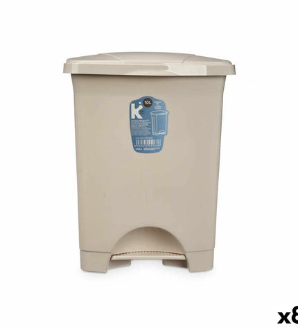 Set of eight beige 10L plastic pedal bins by BigBuy Home for home storage and kitchen organization.